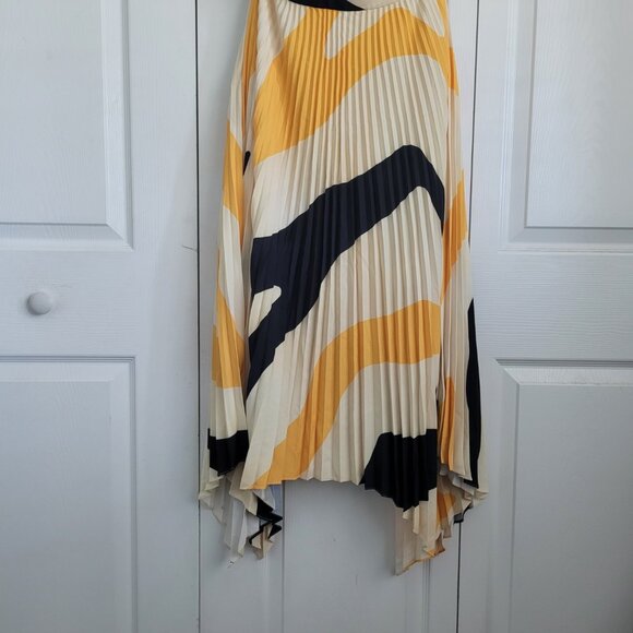 NWT MILLY Irene Zebra Pleated Midi Skirt Yellow/Black Size 0 - Picture 2 of 6
